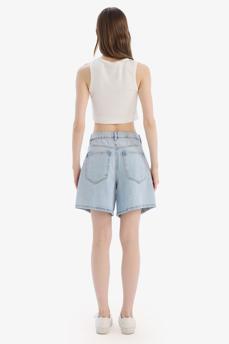 DeFacto Blue Woman High Waist Bermuda Shorts Casual - Image 5